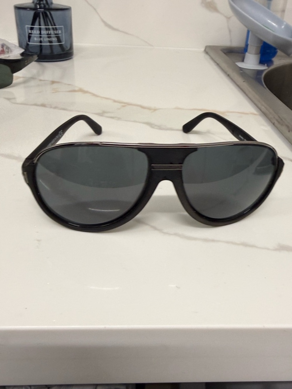 Tom Ford prescription Black Aviator Sunglasses with Dark Gray Lenses